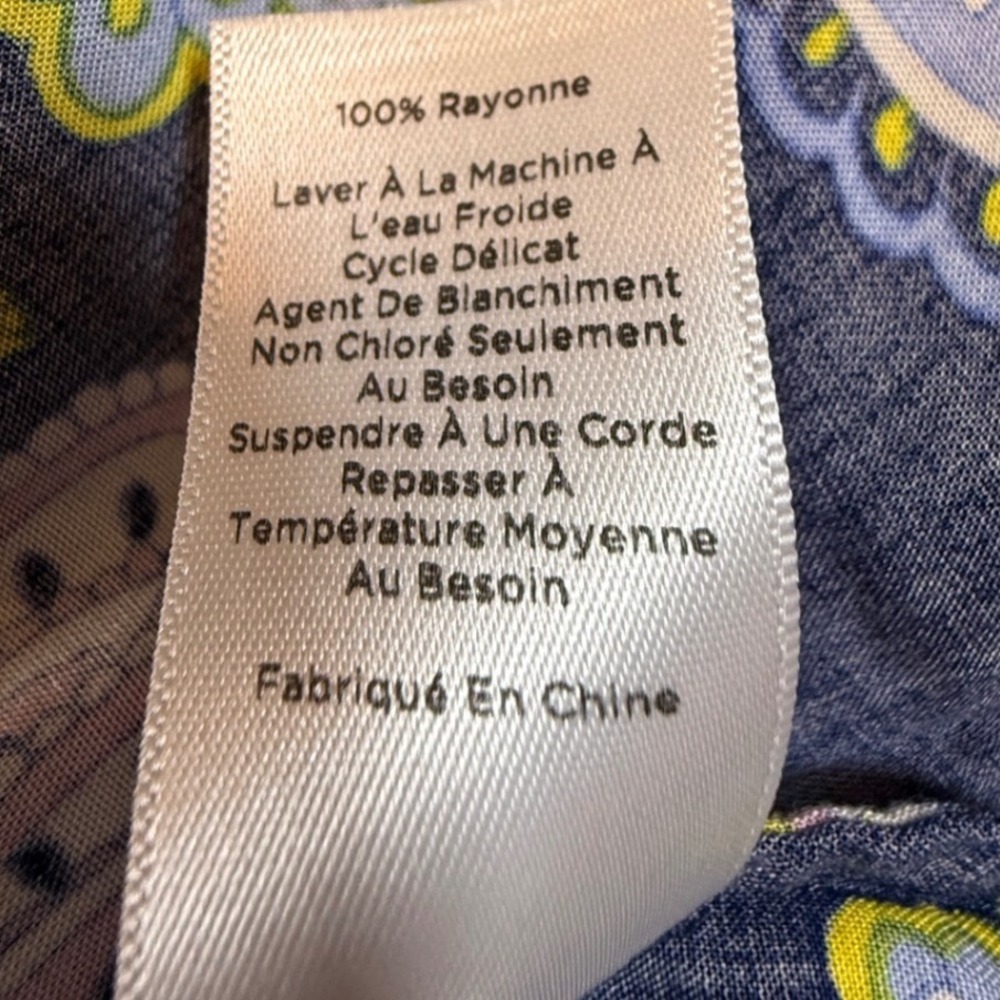 Talbots Plus Navy Blue Paisley Floral Rayon Blouse 2X 3/4 Sleeve Split Neck 2535 - Picture 4 of 7